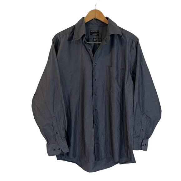 Dockers Premium Mens Gray Button Up Shirt Size Large Never Iron 100% Cotton Thin - Picture 1 of 4